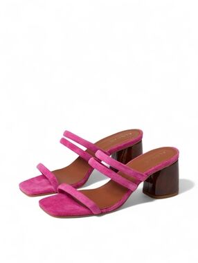 ALOHAS Indiana Pink Suede Triple-Strap Block Heel Mules Size EU 37